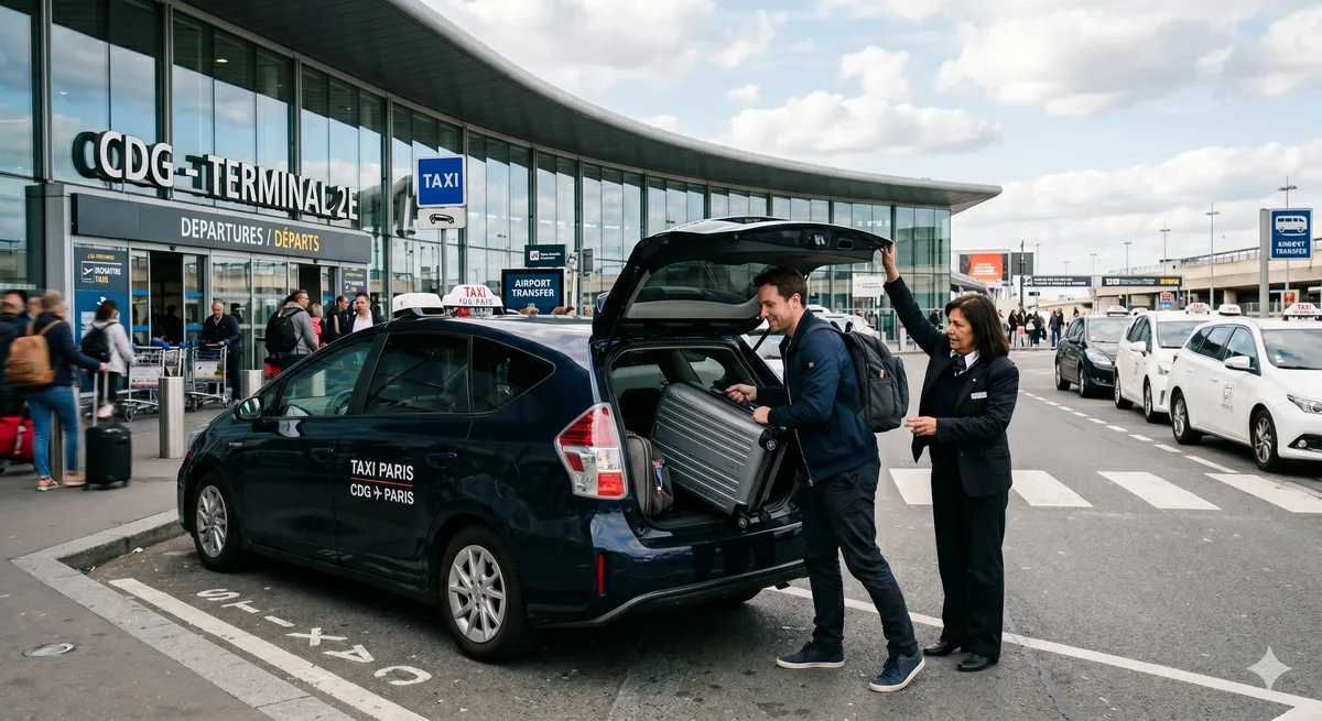 Transfert aéroport CDG en taxi — prise en charge bagages au terminal 2E de Roissy