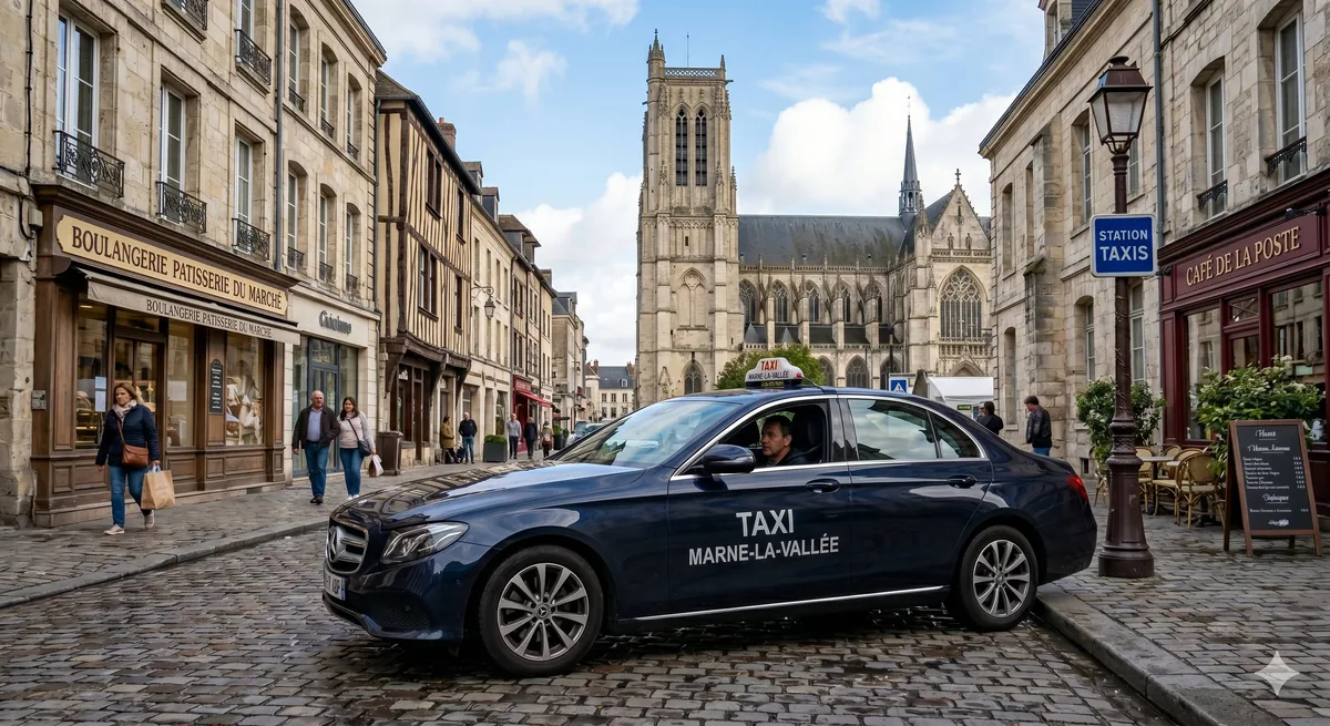 Taxi à Meaux – chauffeur privé devant la cathédrale Saint-Étienne de Meaux, transferts Disneyland Paris, CDG et Orly depuis Meaux (77100)