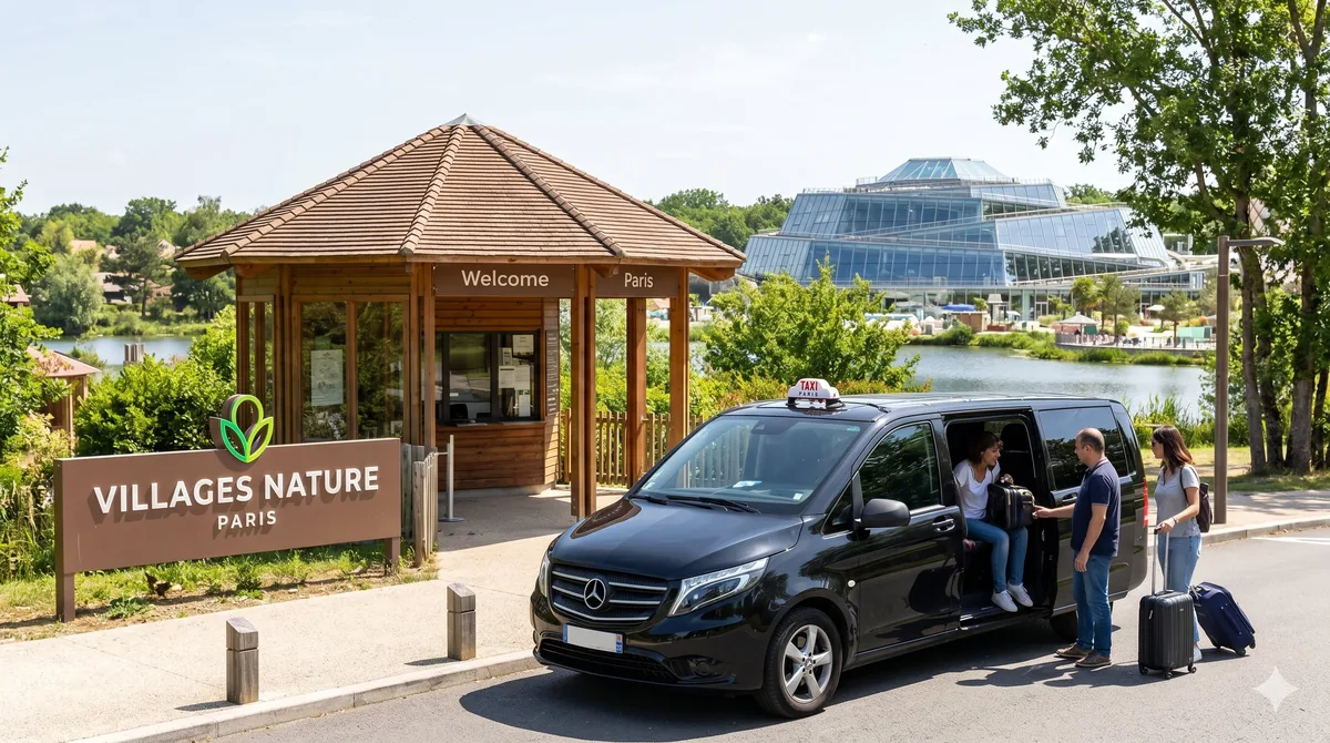 Taxi van à l'entrée de Villages Nature Paris (Center Parcs)